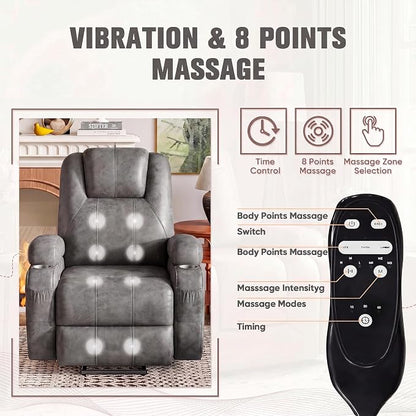 Flamaker Power Lift Recliner Chair Electric Lift Recliner for Elderly Power Lift Recliner Chair with Cup Holders Side Pockets for Living Room (Leathaire, Light Gray)