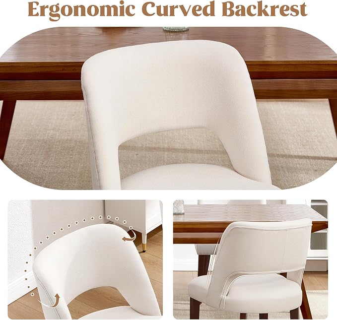 Dining Chairs Set of 4,Modern Dining Room Chairs with Thick Cushions,Upholstered Linen Fabric Kitchen Chairs for Kitchen Dining Room Beige
