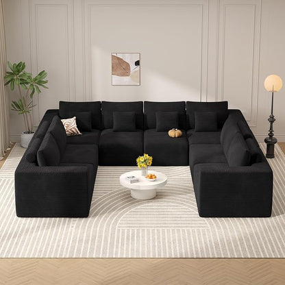 Modern U Shaped Modular Sectional Sofa, Convertible Oversized Cloud Couches for Living Room, Comfy 8 Seater Corduroy Boneless Couch Sofa Set, No Assembly Required, Beige 1 PCS