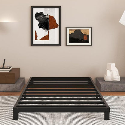 Cieemine 5 Inch Low Bed Frame Twin, Heavy Duty Steel Twin Bed Frames Low Profile, No Box Spring Needed, Easy Assembly, Noise Free, Black