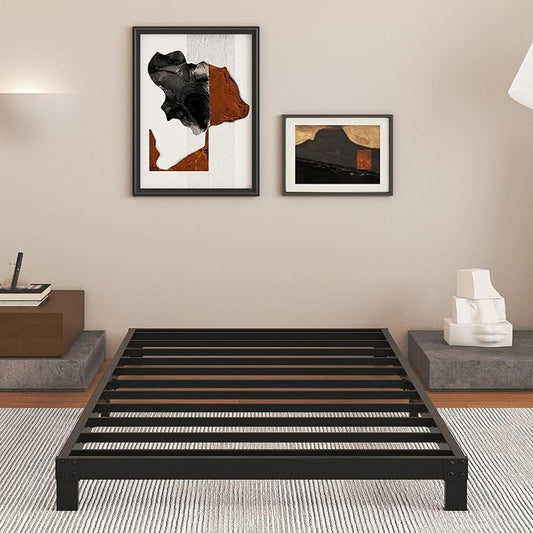 Cieemine 5 Inch Low Bed Frame Twin, Heavy Duty Steel Twin Bed Frames Low Profile, No Box Spring Needed, Easy Assembly, Noise Free, Black