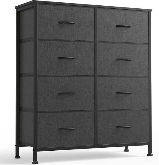 OLIXIS 8 Drawer Storage Dresser with Wood Top - Wide Fabric Chest Organizer for Bedroom, Closet, Living Room,Tower Cabinet, TV Stand, Hallway Entryway Furniture,Grey