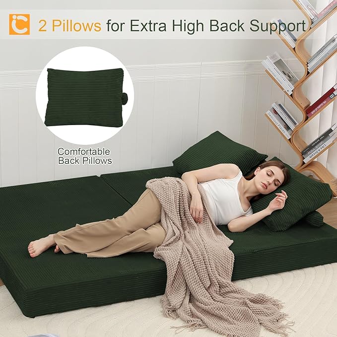 COMAX Futon Sofa Bed, Convertible Sofa Bed, Folding Boneless Couches | Boneless Couch for living room, 4‑in‑1 Fold Out Small Foldable Loveseat Floor Sleeper Mattress Lounge Space‑Saving