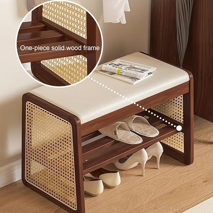 Bamboo Entryway Bench, Shoe Organizer, 2 Tier Solid Wooden Entryway Bench with Shoe Storage, for Hallway, Closet, Front Door Entrance, Foyer, Living Room Bedroom(Size:100cm,Color:Walnut)