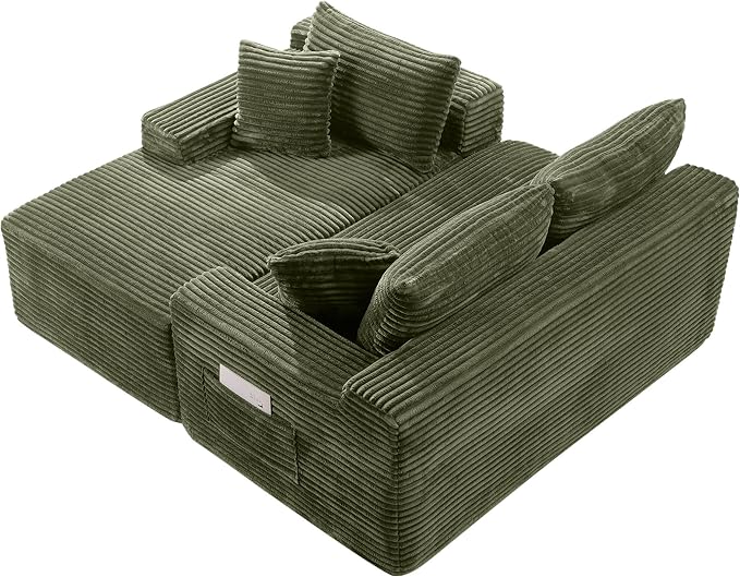 95" L-Shaped Right Facing Cloud Sectional Couch for Living Room, Modular Compressed Boneless Sectional Sofa Corduroy Boneless Corner Foam Sofa W/Chaise Lounge and Pillows