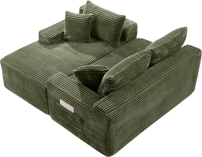 95" L-Shaped Right Facing Cloud Sectional Couch for Living Room, Modular Compressed Boneless Sectional Sofa Corduroy Boneless Corner Foam Sofa W/Chaise Lounge and Pillows