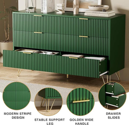 Furniway Green Dresser for Bedroom, Modern Dresser with Gold Metal Handles & Chests of Drawers for Bedroom, 15.7" D x 47.2" W x 29.5" H