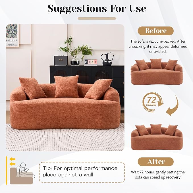 65" Curved Loveseat for Small Spaces,Boneless Loveseat Sofa,Wood Grain Chenille Fabric, No Installation Requirement, Curved Sofa Couch for Apartment,Living Room,Office (Coral, 65")