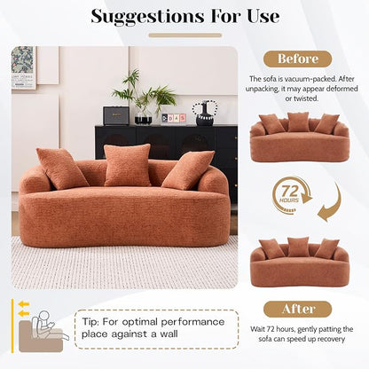65" Curved Loveseat for Small Spaces,Boneless Loveseat Sofa,Wood Grain Chenille Fabric, No Installation Requirement, Curved Sofa Couch for Apartment,Living Room,Office (Coral, 65")