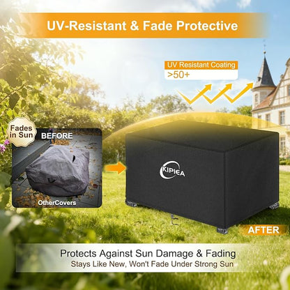 Kipiea Rectangular Fire Pit Cover 48x28 inch – Upgraded 600D Heavy Duty, 100% Waterproof, UV & Tear Resistant, Propane Fire Table Cover, Black
