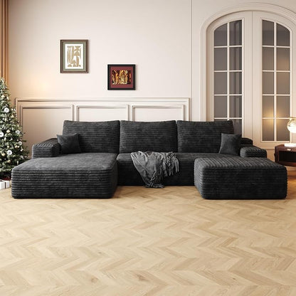 AUGOP 108" Sectional Couches for Living Room Modern Modular Sofa with L-Shape Couchs Upholstered Boneless Couch Deep Seat Sectional Couch with Chaise (Black, Left Facing Chaise+2Seaters+1Ottoman)