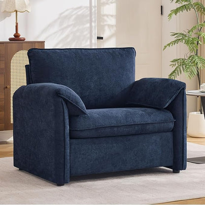 Oversized Accent Chair for Living Room, 41.73" Large Modern Armchair with Deep Seat, Mid-Century Comfy Reading Chair with Padded Arms, Chenille Single Sofa Chairs for Bedroom, Blue