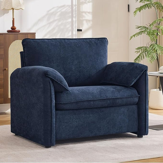 Oversized Accent Chair for Living Room, 41.73" Large Modern Armchair with Deep Seat, Mid-Century Comfy Reading Chair with Padded Arms, Chenille Single Sofa Chairs for Bedroom, Blue