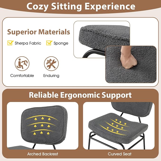 Giantex Modern Armless Accent Chair - Sherpa Reading Chair with Sponge Padding, Adjustable Foot Pads & Metal Frame, Upholstered Side Chair for Living Room, Bedroom & Reading Room, Grey