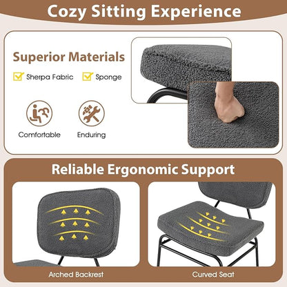 Giantex Modern Armless Accent Chair - Sherpa Reading Chair with Sponge Padding, Adjustable Foot Pads & Metal Frame, Upholstered Side Chair for Living Room, Bedroom & Reading Room, Grey