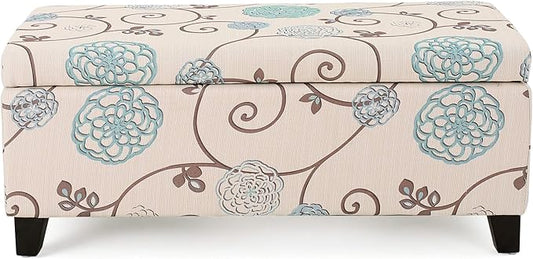 Christopher Knight Home Breanna Fabric Storage Ottoman, White And Blue Floral