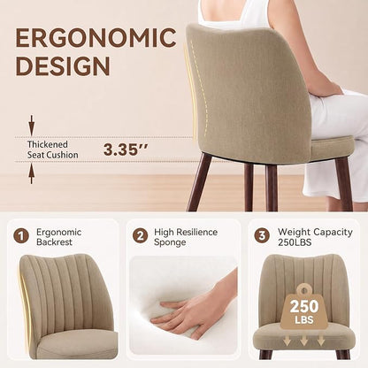 Upholstered Dining Chairs Set of 2, Modern Fabric Dining Chairs with Curved Backrest & Solid Rubber Wood Legs, Padded Kitchen Dining Room Chairs for Restaurant Cafe, Camel