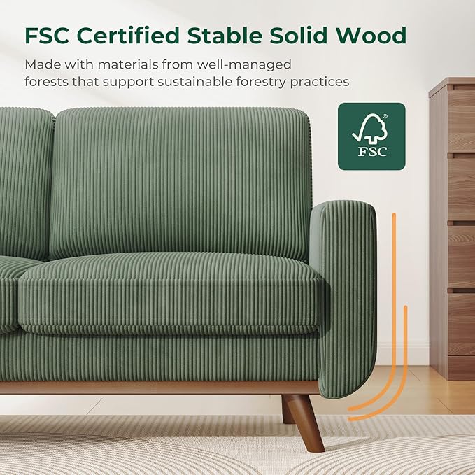 Vesgantti 68" Comfy Green Corduroy Loveseat Sofa, 2 Seater Deep Seat Couch with Spring Cushion, Solid Wood Frame for Living Room, Bedroom, Office