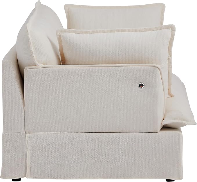 ERYE 47" Chenille Upholstered Accent Chair Wide Seat Armchair for Living Room Bedroom, Modern Upholstered Armchair W/ 2 Pillows and USB-C Ports for Home Apartment Office