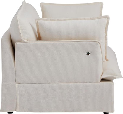 ERYE 47" Chenille Upholstered Accent Chair Wide Seat Armchair for Living Room Bedroom, Modern Upholstered Armchair W/ 2 Pillows and USB-C Ports for Home Apartment Office