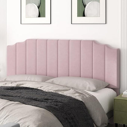 Befurtori King Size Headboard Only, Velvet Wall Mounted Headboard King for Adjustable Bed Modern Upholstered Head Board Easy Assembly, Pink