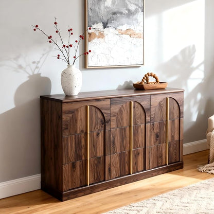 ACCOHOHO 6 Drawers Arched Dresser for Bedroom, 47.3" Wide Modern Chest of Drawers with Rounded Edge & Metal Handles, Hallway, Brown