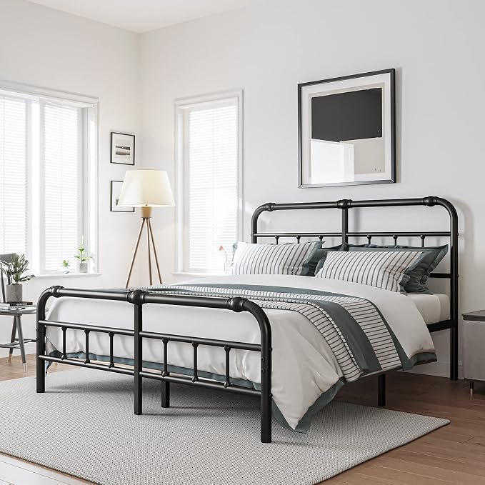 BOSRII King Size Bed Frame with Headboard and Footboard, 18 Inches High, 3500 Pounds Metal Slats Support for Mattress, No Box Spring Needed,Noise-Free, Black