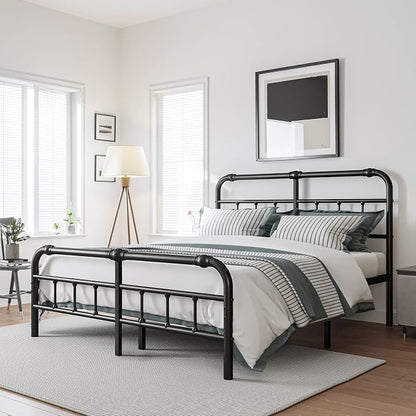 BOSRII King Size Bed Frame with Headboard and Footboard, 18 Inches High, 3500 Pounds Metal Slats Support for Mattress, No Box Spring Needed,Noise-Free, Black