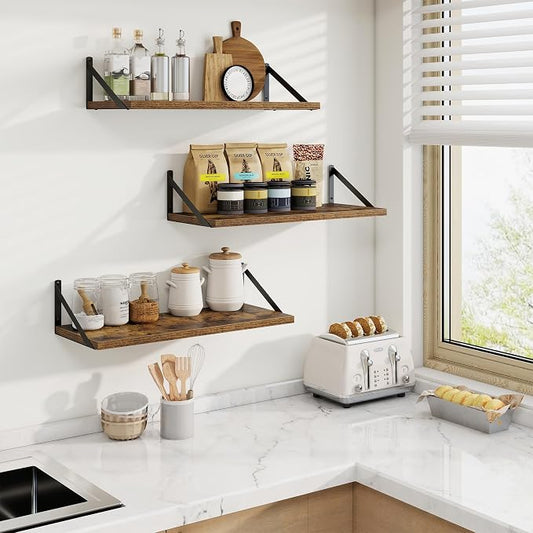 Axeman Deep Floating Shelves | 24 Inch Brown Wall Shelves Set of 2 | 10 Inch Deep Wood Floating Shelves for Wall | 24" W x 10" D Rustic Brown Shelves for Living Room Bathroom Kitchen