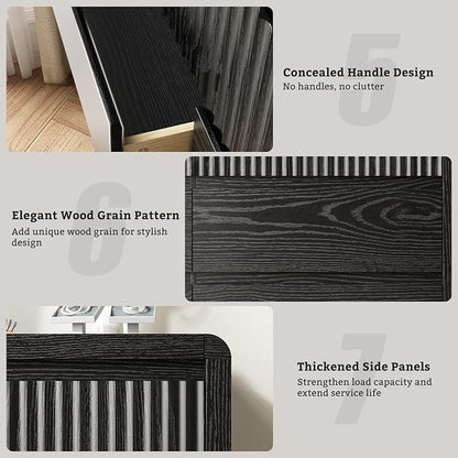 LYNSOM 8 Drawer Dresser for Bedroom, 50" Wide Fluted Dresser with Curved Corners, Wood Dressers & Chests of Drawers with Dual-Panel Design for Bedroom, Entryway, Black