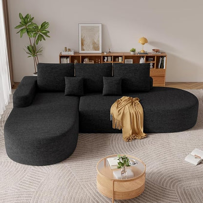 112" Modern Curved Cloud Couch, Chenille Boneless Couches for Living Room with Deep Seat, Memory Foam Compressed Modular Sectional Sofa, No Assembly Required,Black 1 PCS