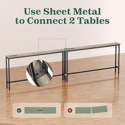 SUPERJARE 110.2 Inch Sofa Table with Power Outlets and USB-C Ports, 5.9 Inch Narrow Console Tables, Entryway Hallway Couch Tables with Storage, Behind Sofa, Small Spaces, Living Room, Oak