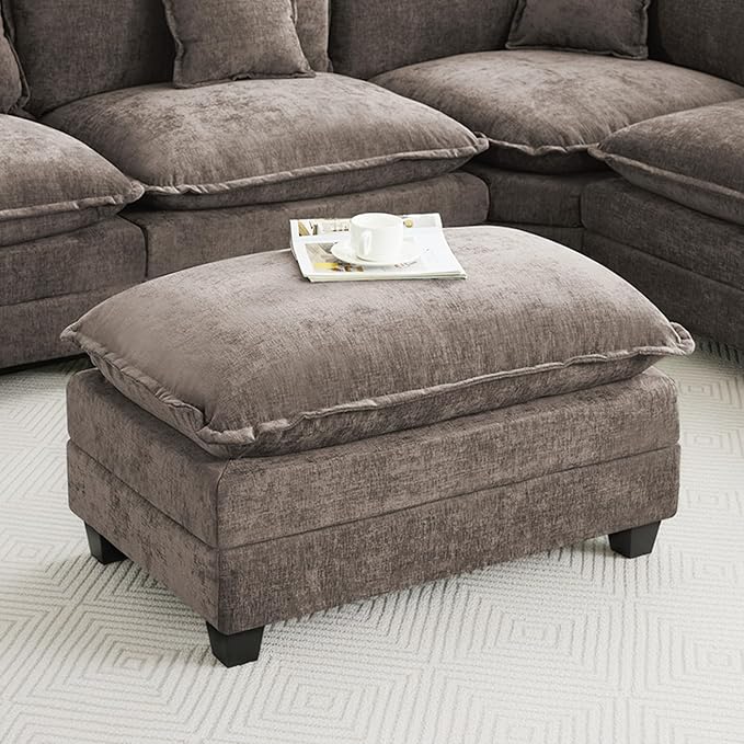 35‘’ Modern Chenille Cloud Sofa Ottoman,Rectangle Ottoman for Modular Sectional Sofa, Brown