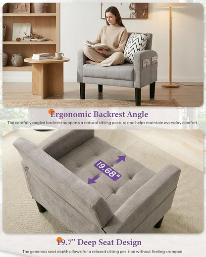 TYBOATLE Accent Chair Sets of 2 Living Room Chairs Cozy Tufted Mid Century Modern Chairs with Arms for Bedroom Comfy Reading Arm Chair Small Chairs for Small Spaces Living Room Office (2, Light Grey)
