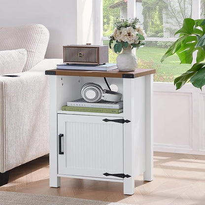 Joaxswe Antique White Nightstand Set of 2, 18 Inch Farmhouse Night Stand with Charger Station and USB Port, Modern Couch Side Table with Magnetic Door and Storage Shelf, Bedside Tables for Bedroom