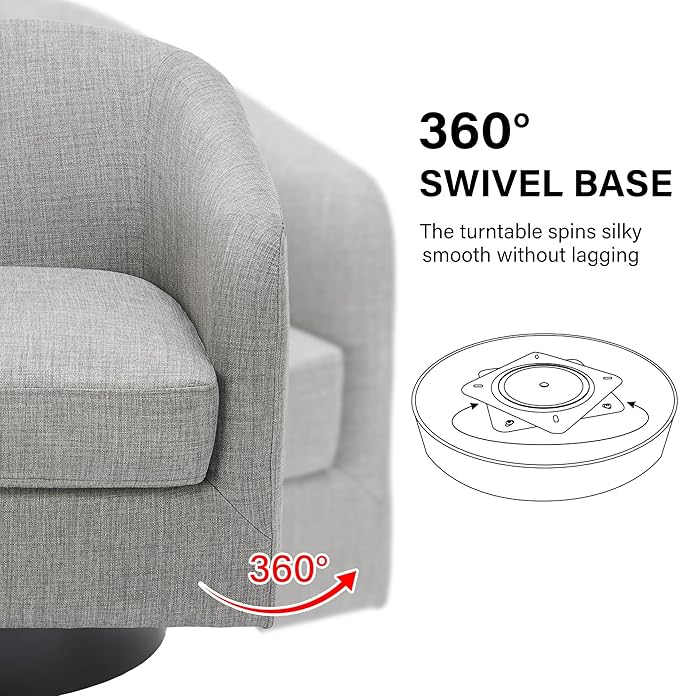 Swivel Barrel Accent Chair, Modern Round Linen Arm Chair for Living Room, Bedroom, Comfy Club Reading Chairs for Adults（Linen Fabric, Light Grey, Set of 2