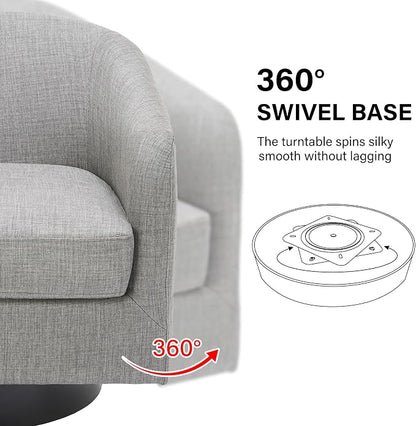 Swivel Barrel Accent Chair, Modern Round Linen Arm Chair for Living Room, Bedroom, Comfy Club Reading Chairs for Adults（Linen Fabric, Light Grey, Set of 1