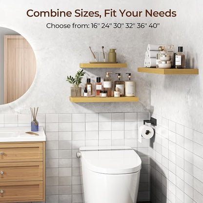 Fun Memories Floating Shelves for Wall 16 Inch Set of 3, Farmhouse Floating Shelves with Invisible Heavy Duty Bracket, 10 Inch Deep Bathroom Shelves for Storage, Living Room, Kitchen, Decor, Oak