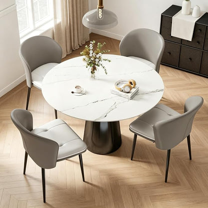 Modern Dining Chairs Set of 2, Faux Leather Upholstered Accent Chair with Metal Legs, Kitchen Side Chair with Comfortable Seat for Dining Room, Living Room, Bedroom, Light Grey
