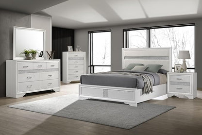 Coaster Home Furnishings Miranda Contemporary 5-Piece Bedroom Set Fabric Upholstered Queen Size Panel Bed Frame 54-inch Headboard White 205110Q-S5