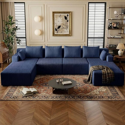 142" Oversized Cloud Modular Sectional Sofa Boneless Couches with Double Chaise Lounge and Deep Seat, Fluffy Corduroy Upholstered Compressed Lounge Sofa & Couches for Living Room