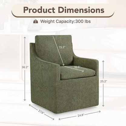 KISLOT Upholstered Dining Chairs Set of 1, Modern Dining Room Chairs with Casters & Washable Cover, Rolling Accent Chair with Hidden Storage for Kitchen, Farmhouse, Living Room, Green, 1 Box
