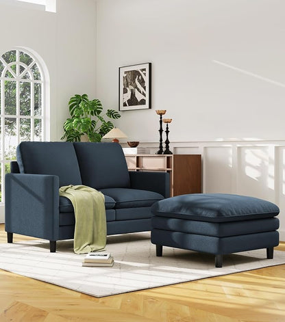 Welzona 3-Layers Cloud L Shaped Couch, 51" Loveseat Sofa Living Room, Bedroom - Tool-Free Assembly with Teddy Fabric Small L Shape Sofa - Blue Grey - Removable Washable Covers - 650lbs Capacity