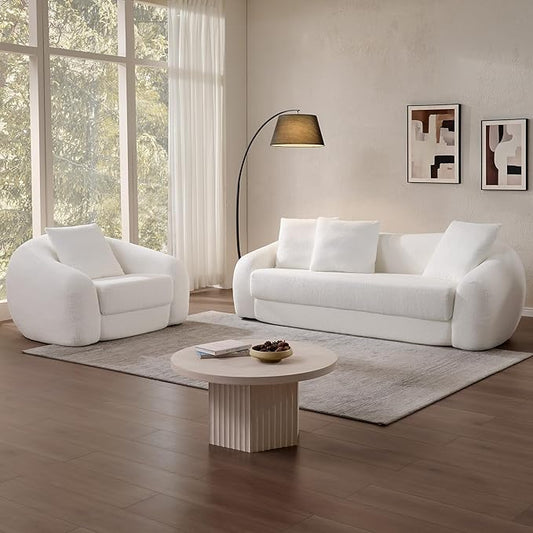 SICOTAS Curved Sofa Couch Bed for Living Room Convertible Futon Cloud Boneless Sleeper Chair Pull Out Floor Couch with Deep Seat Sofa Set Foam No Assembly Required for Bedroom Apartment Office, White
