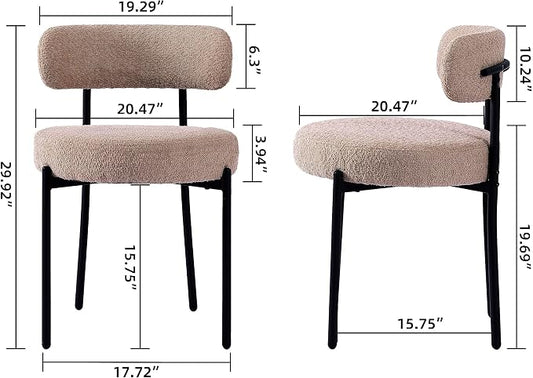 EDWELL Dining Chairs Set of 2, Round Upholstered Dining Room Chairs with Black Metal Legs, Modern Boucle Dining Chair for Dining Room, Kitchen, Living Room, Capacity 330lbs