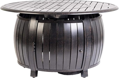 Fire Sense 61832 Grand Cooper Aluminum Convertible Gas Fire Pit Table 55,000 BTU Multi-Functional Outdoor with Fire Bowl Lid, Nylon Weather Cover & Clear Fire Glass - Bronze Finish - Round - 44"