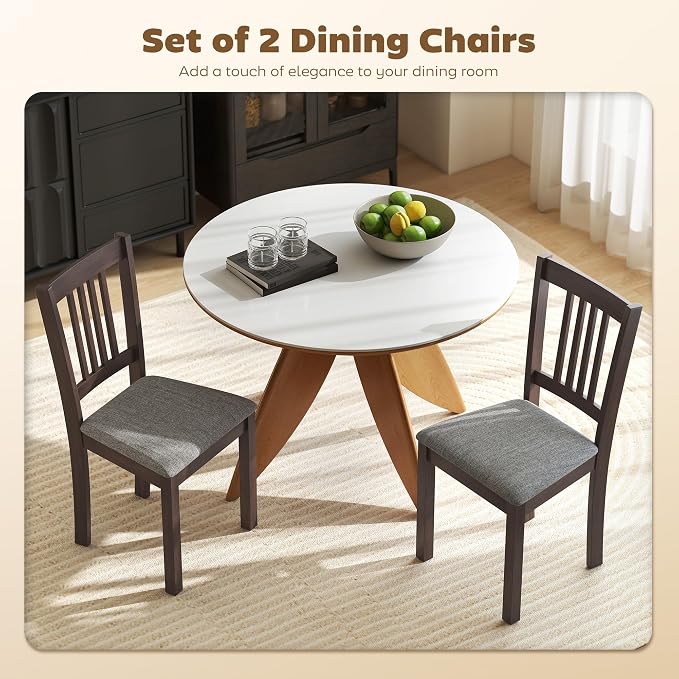 HOMCOM Dining Chairs Set of 2, Upholstered Kitchen Chairs with Rubberwood Frame, Padded Seat and Slat-Back for Living Room, Dining Room, Kitchen, Espresso