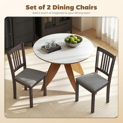 HOMCOM Dining Chairs Set of 2, Upholstered Kitchen Chairs with Rubberwood Frame, Padded Seat and Slat-Back for Living Room, Dining Room, Kitchen, Espresso