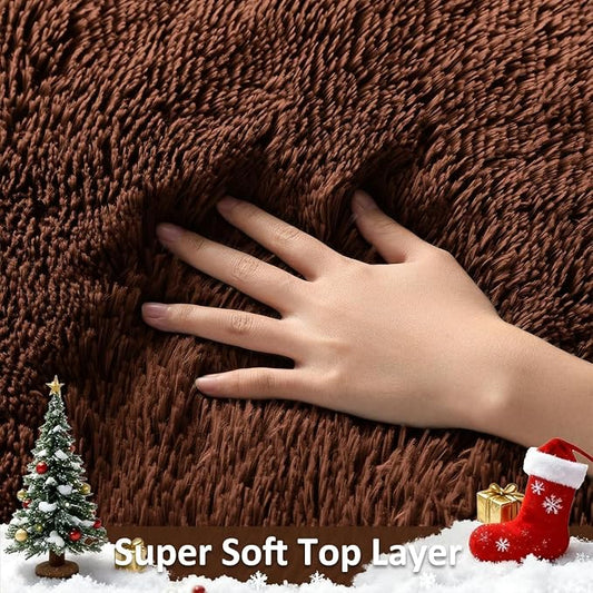 Ophanie Round Rug 4Ft Brown Circle Area Rug, Fluffy Fuzzy Small Bedroom Carpet, Plush Soft Shaggy Floor Living Room Circular Christmas Decor for Kids Boys Girls Home Aesthetic, Nursery, Classroom