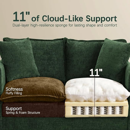52" Loveseat Sofa, Modern Love Seat Couches, Small Loveseat for Small Spaces, Comfy Chenille Deep Seat Cloud Loveseat for Living Room, Bedroom, Apartment and Office, Green